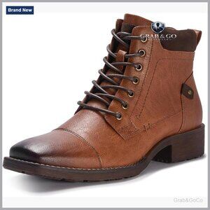 Men's Motorcycle Combat Boots Square Toe Lace-Up Ankle Boots